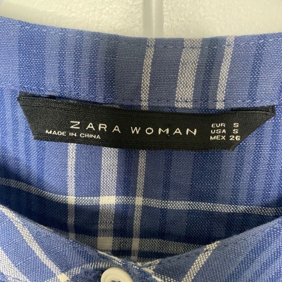 Zara Plaid Midi Dress Belted Balloon Sleeve Blue Size Small blogger‎ favorite - Picture 6 of 8